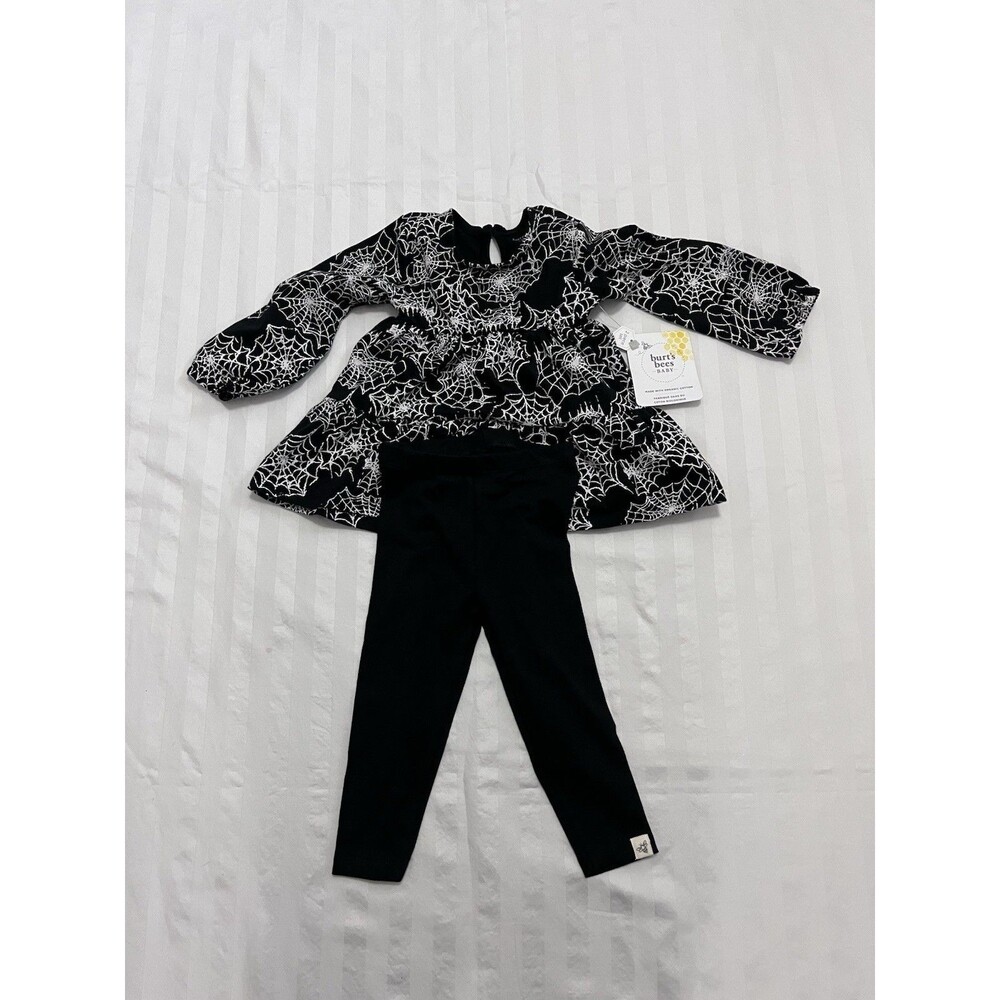 Burt’s Bees Baby 18M Top / 12M Pants  2pc Outfit Tunic Shirt Leggings Black NWT